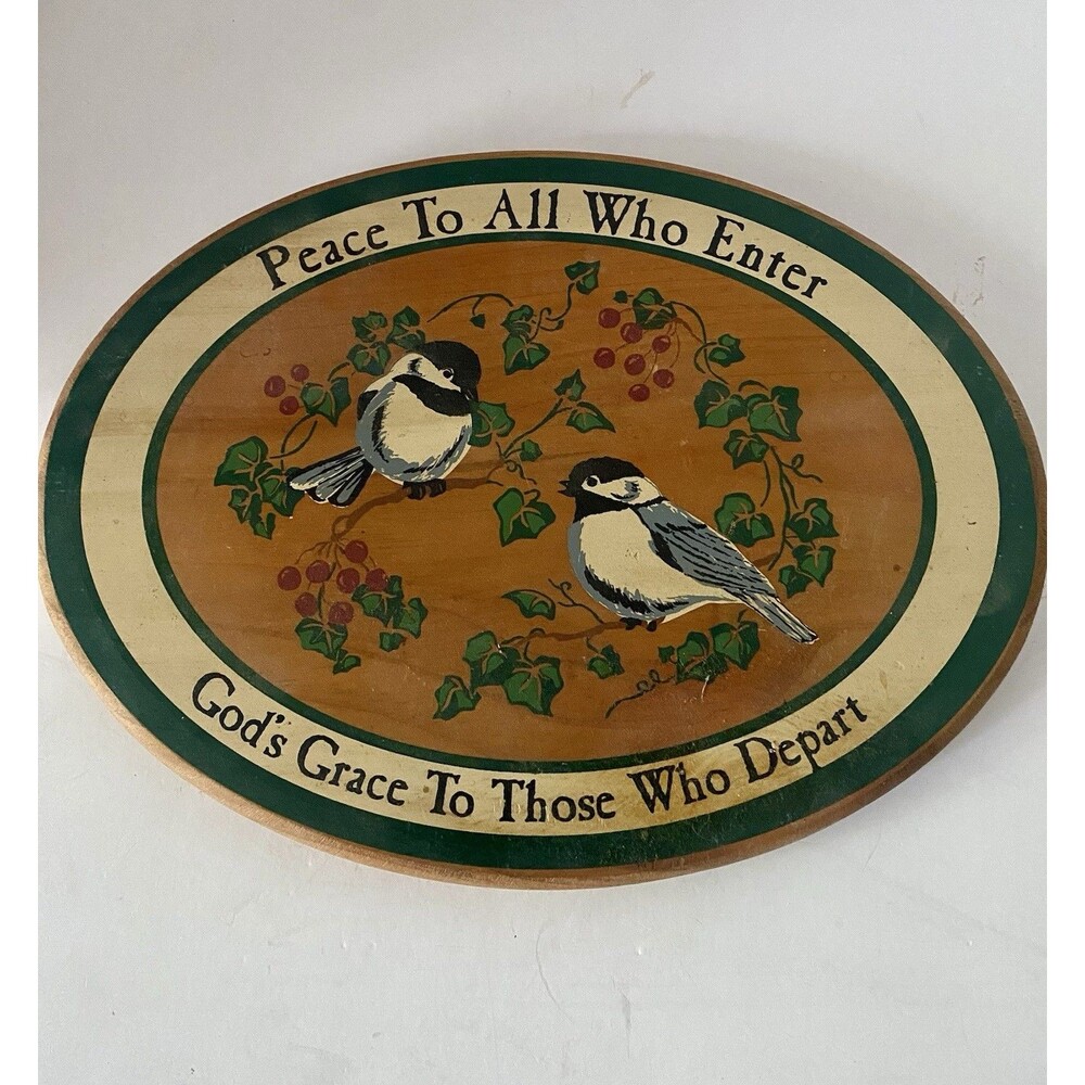 Vintage Chickadee Birds Wood Wooden Plaque Wall Hanging 11x8 Cottagecore Peace
